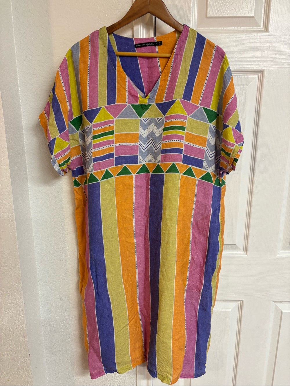 Gudrun Sjoden Multi Colored Short Sleeve Dress with Pockets Size XL